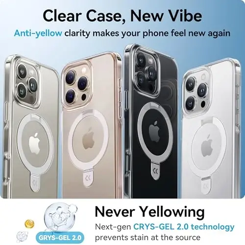 CASEKOO Ultra Manyetik Stand iPhone 16 Pro Kılıf Şeffaf [MagSafe ile Uyumlu] [16FT Askeri Düzeyde Koruma] Şeffaf İnce Telefon Halkası 16 Pro Telefon Kapağı 6.3 inç, Şeffaf - CASEKOO (1)