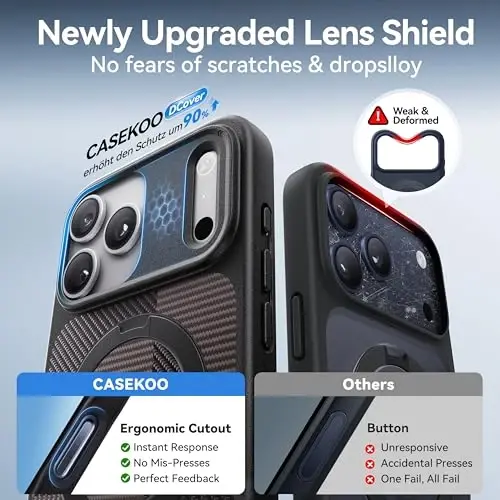 CASEKOO Ultra-Manyetik Standlı iPhone 17 Pro Max Kılıf [Askeri Düşme Koruması] [MagSafe ile Uyumlu] Darbeye Dayanıklı Yarı Saydam Mat İnce Halka iPhone 17 Pro Max Telefon Kılıfı 6,9