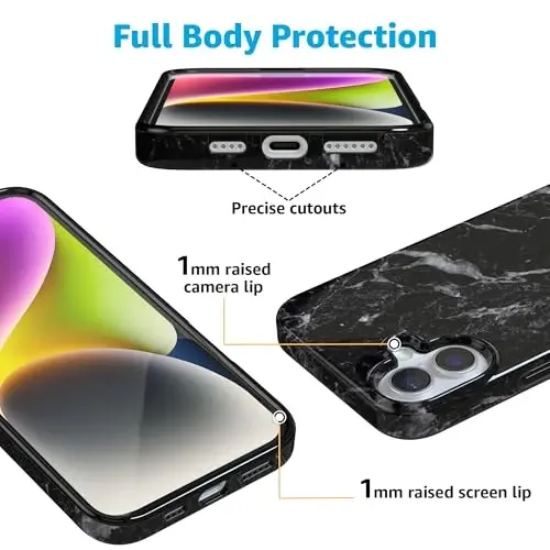 Casely iPhone 16 Case | Black Pearl Marble | Compatible with MagSafe | Classic Ultra Slim Design - 3