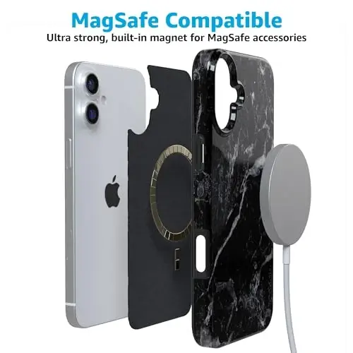 Casely iPhone 16 Case | Black Pearl Marble | Compatible with MagSafe | Classic Ultra Slim Design - 4