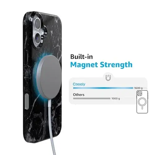 Casely iPhone 16 Case | Black Pearl Marble | Compatible with MagSafe | Classic Ultra Slim Design - 6