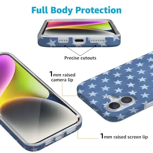 Casely iPhone 16 Case | Coastal Blues | Denim Stars | Compatible with MagSafe | Classic Ultra Slim Design - 3