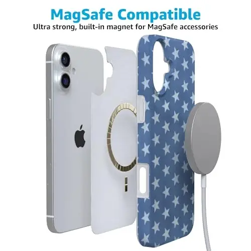 Casely iPhone 16 Case | Coastal Blues | Denim Stars | Compatible with MagSafe | Classic Ultra Slim Design - 4