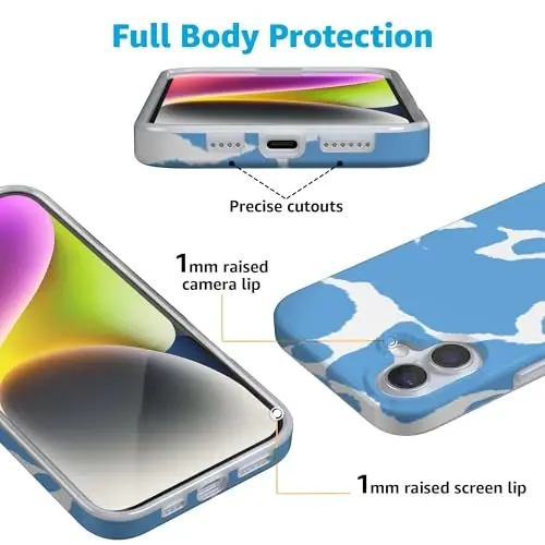 Casely iPhone 16 Case | Current Mood | Light Blue Cow Print | Compatible with MagSafe | Classic Ultra Slim Design - 2