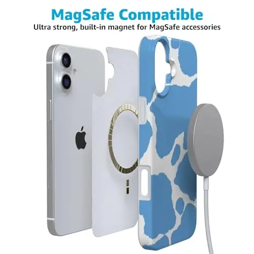 Casely iPhone 16 Case | Current Mood | Light Blue Cow Print | Compatible with MagSafe | Classic Ultra Slim Design - 4