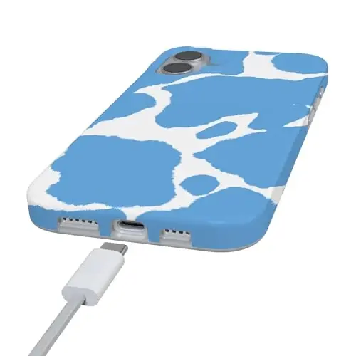 Casely iPhone 16 Case | Current Mood | Light Blue Cow Print | Compatible with MagSafe | Classic Ultra Slim Design - 5