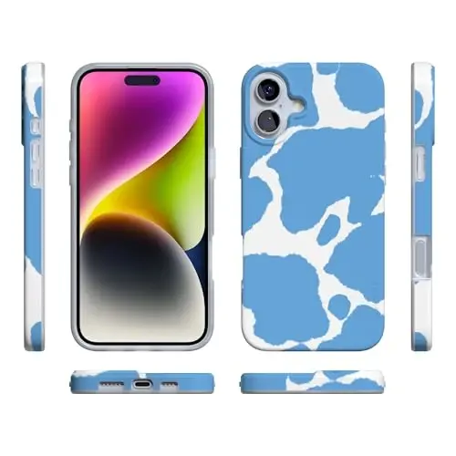 Casely iPhone 16 Case | Current Mood | Light Blue Cow Print | Compatible with MagSafe | Classic Ultra Slim Design - 6