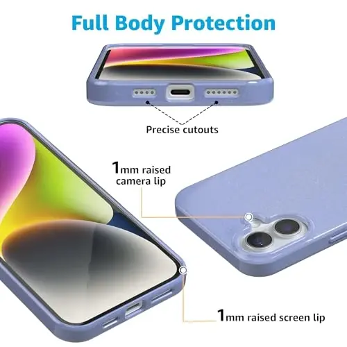 Casely iPhone 16 Case | First Light | Periwinkle Pastel Shimmer Glitter | Classic Ultra-Slim Dizayn | MagSafe bilan mos - MODAZONE (1)