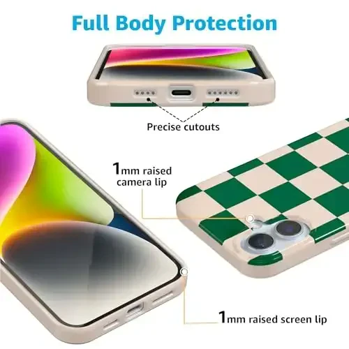 Casely iPhone 16 Case | Fit Check | Green Checkerboard | Classic Ultra Slim Case Design | Compatible with MagSafe - 4