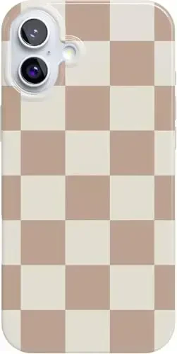Casely iPhone 16 Case | Fit Check | Neutral Checkerboard Checkered | Classic Ultra Slim Case Design | Compatible with MagSafe - 1