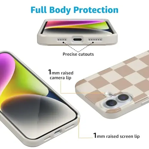 Casely iPhone 16 Case | Fit Check | Neutral Checkerboard | Compatible with MagSafe | Classic Ultra Slim Design - 3