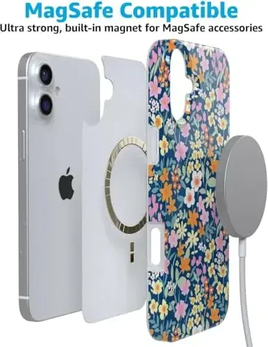 Casely iPhone 16 Case | Full Bloom | Navy Floral | Classic Ultra Slim Case Design | Compatible with MagSafe - 7