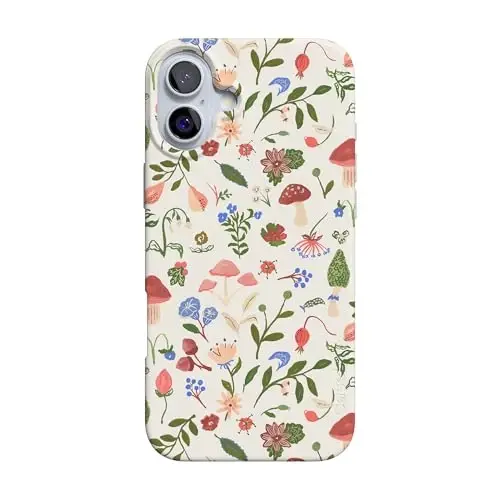 Casely iPhone 16 Case | Garden Party | Mushroom Floral | Compatible with MagSafe | Classic Ultra Slim Design 