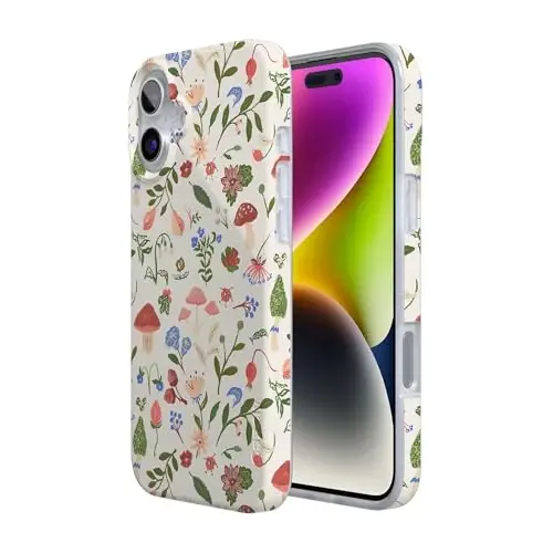 Casely iPhone 16 Case | Garden Party | Mushroom Floral | Compatible with MagSafe | Classic Ultra Slim Design - 3