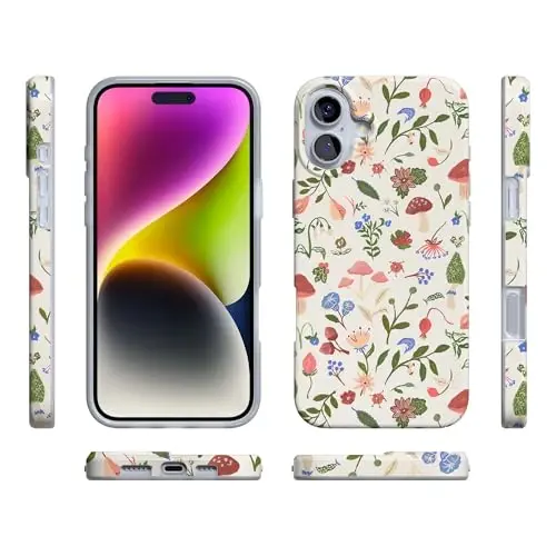 Casely iPhone 16 Case | Garden Party | Mushroom Floral | Compatible with MagSafe | Classic Ultra Slim Design - 6