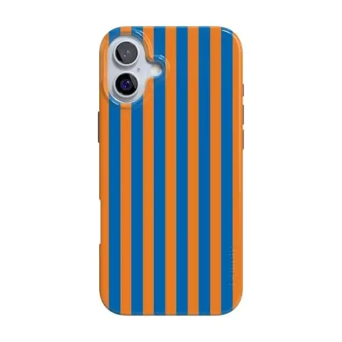 Casely iPhone 16 Case | Go New York | Blue & Orange Stripes | Compatible with MagSafe | Classic Ultra Thin Design - 1