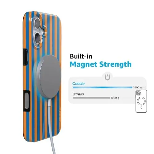 Casely iPhone 16 Case | Go New York | Blue & Orange Stripes | Compatible with MagSafe | Classic Ultra Thin Design - 3