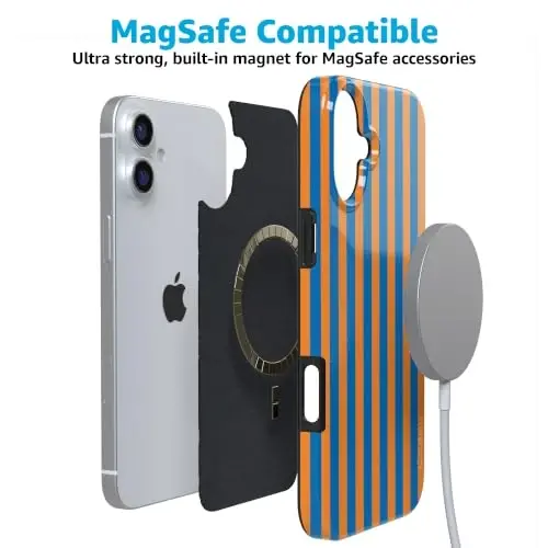 Casely iPhone 16 Case | Go New York | Blue & Orange Stripes | Compatible with MagSafe | Classic Ultra Thin Design - 4