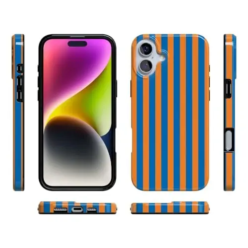 Casely iPhone 16 Case | Go New York | Blue & Orange Stripes | Compatible with MagSafe | Classic Ultra Thin Design - 5
