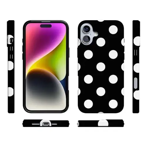 Casely iPhone 16 Case | High Contrast | Black Polka Dot | Compatible with MagSafe | Classic Ultra Slim Design - 6
