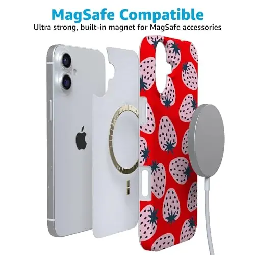 Casely iPhone 16 Case | I'd Pick You | Red Strawberry | Compatible with MagSafe | Classic Ultra Slim Design - 4