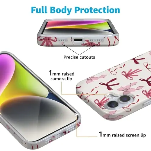 Casely iPhone 16 Case | Lover Girlie | Pink Bows | Compatible with MagSafe | Classic Ultra Slim Design - 3
