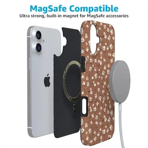 Casely iPhone 16 Case | Mocha Meadow | Tiny Flowers | Compatible with MagSafe | Classic Ultra Slim Design - 4