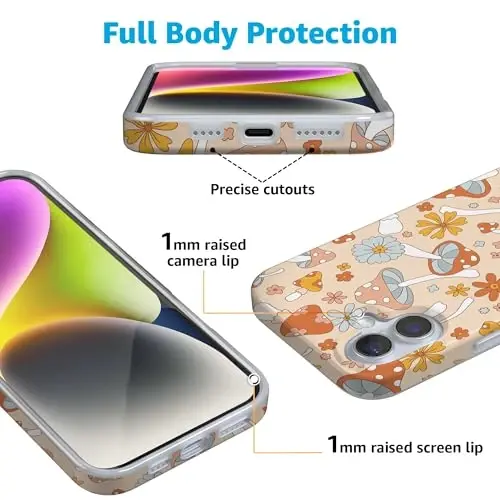 Casely iPhone 16 Case | Mushroom Magic | Retro Floral | Compatible with MagSafe | Classic Ultra Slim Design - 2