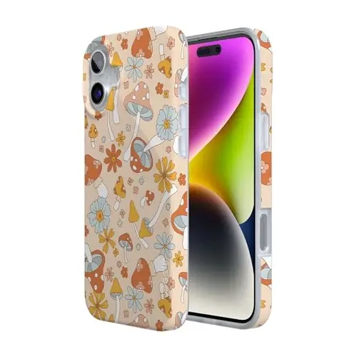 Casely iPhone 16 Case | Mushroom Magic | Retro Floral | Compatible with MagSafe | Classic Ultra Slim Design - 3