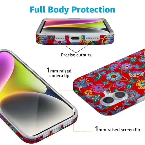 Casely iPhone 16 Case | Painted Flowers | Frida Kahlo Floral | Compatible with MagSafe | Classic Ultra Slim Design - 2