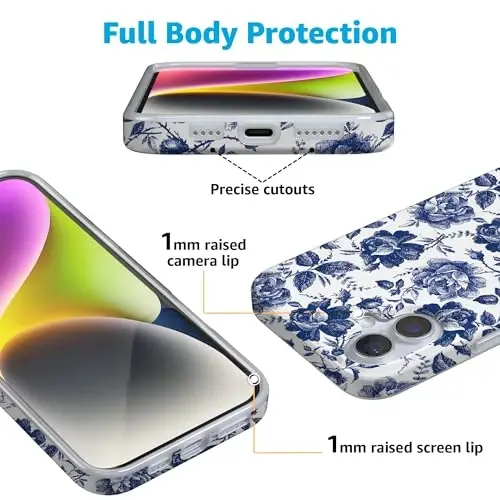 Casely iPhone 16 Case | Rose to Fame | Blue & White Floral | Compatible with MagSafe | Classic Ultra Slim Design - CASELY (1)