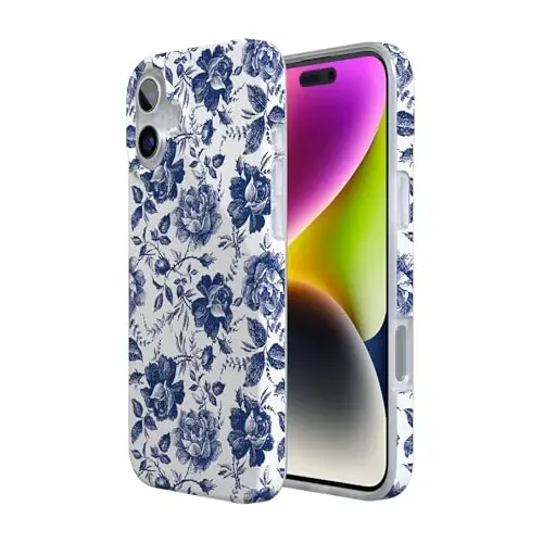 Casely iPhone 16 Case | Rose to Fame | Blue & White Floral | Compatible with MagSafe | Classic Ultra Slim Design - 3