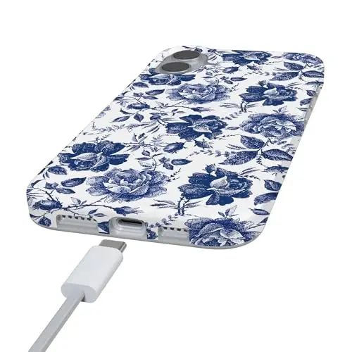 Casely iPhone 16 Case | Rose to Fame | Blue & White Floral | Compatible with MagSafe | Classic Ultra Slim Design - 5