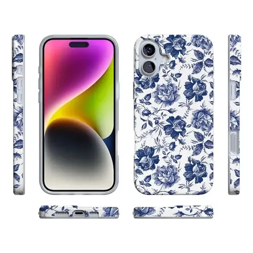 Casely iPhone 16 Case | Rose to Fame | Blue & White Floral | Compatible with MagSafe | Classic Ultra Slim Design - 6