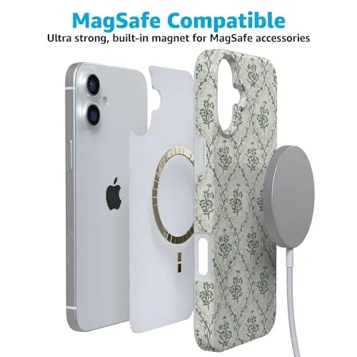 Casely iPhone 16 Case | Sage Tapestry | Floral Vines | Compatible with MagSafe | Classic Ultra Slim Design - 4