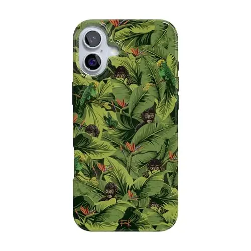 Casely iPhone 16 Case | Sneaky Monkeys | Frida Kahlo Jungle Floral | Compatible with MagSafe | Classic Ultra Slim Design 