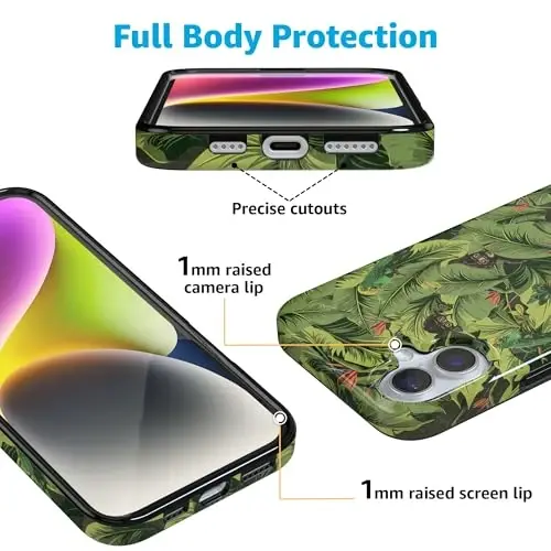 Casely iPhone 16 Case | Sneaky Monkeys | Frida Kahlo Jungle Floral | Compatible with MagSafe | Classic Ultra Slim Design - 3