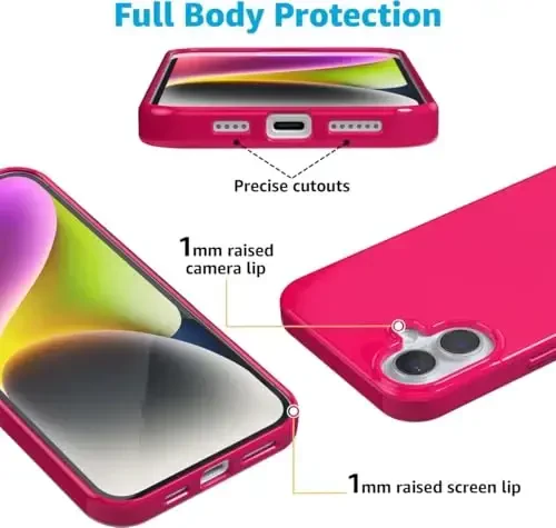 Casely iPhone 16 Case | Think Pink | Solid Neon Pink | Classic Ultra-Slim Design | Compatible with MagSafe - 5