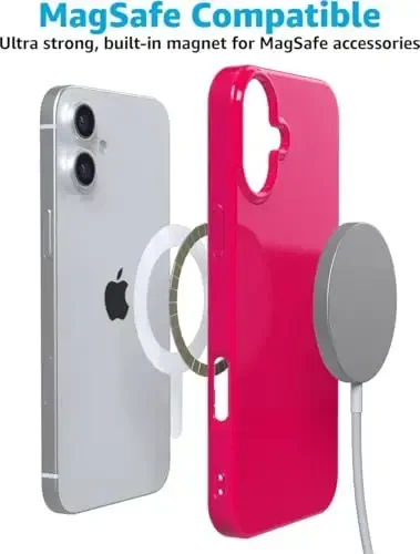 Casely iPhone 16 Case | Think Pink | Solid Neon Pink | Classic Ultra-Slim Design | Compatible with MagSafe - 7