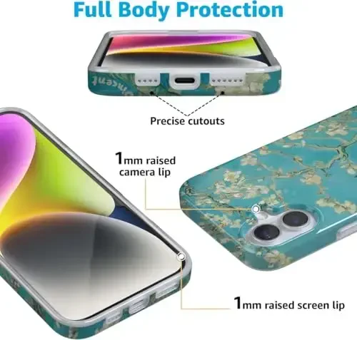 Casely iPhone 16 Case | Van Gogh | Almond Blossom Floral | Classic Ultra Slim Case Design | MagSafe bilan mos - 4