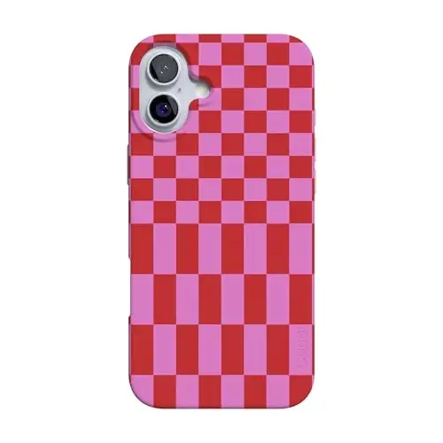Casely iPhone 16 Case | Vibe Check | Pink Checkerboard | Compatible with MagSafe | Classic Ultra Slim Design - 1