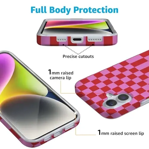 Casely iPhone 16 Case | Vibe Check | Pink Checkerboard | Compatible with MagSafe | Classic Ultra Slim Design - 3