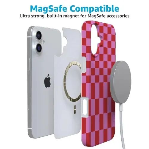 Casely iPhone 16 Case | Vibe Check | Pink Checkerboard | Compatible with MagSafe | Classic Ultra Slim Design - 4