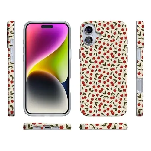 Casely iPhone 16 Gʻilof | Cherry on Top | Qizil Olchalar | MagSafe bilan Mos keladi | Klassik O‘ta Yupqa Dizayn - 6