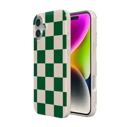 Casely iPhone 16 G'ilofi | Mosligini tekshirish | Yashil katakli | Klassik Ultra yupqa g'ilof dizayni | MagSafe bilan mos - 3