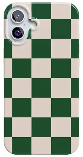 Casely iPhone 16 G'ilofi | Mosligini tekshirish | Yashil katakli | Klassik Ultra yupqa g'ilof dizayni | MagSafe bilan mos - 1