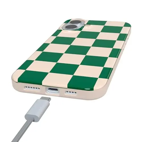 Casely iPhone 16 G'ilofi | Mosligini tekshirish | Yashil katakli | Klassik Ultra yupqa g'ilof dizayni | MagSafe bilan mos - 5