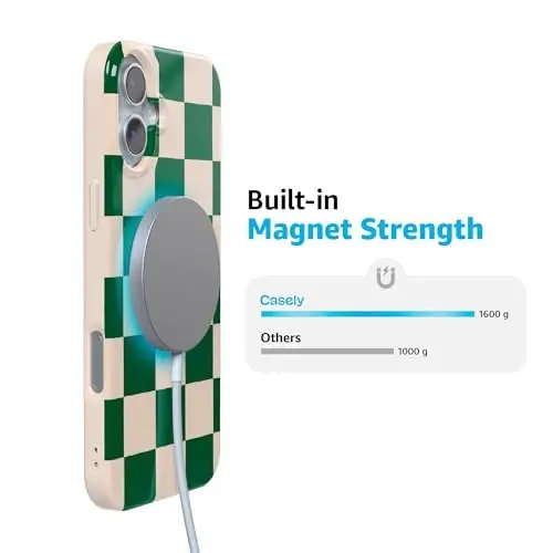 Casely iPhone 16 G'ilofi | Mosligini tekshirish | Yashil katakli | Klassik Ultra yupqa g'ilof dizayni | MagSafe bilan mos - 6