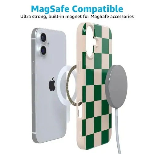 Casely iPhone 16 G'ilofi | Mosligini tekshirish | Yashil katakli | Klassik Ultra yupqa g'ilof dizayni | MagSafe bilan mos - 7