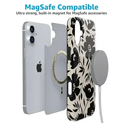 Casely iPhone 16 G'ilofi | Qora Fantaziya | Kontrastli Gul | MagSafe bilan mos | Klassik Ultra-Yupqa G'ilof - 3